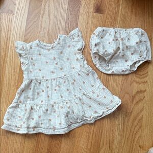 Cream with Orange Pattern Dress with Bloomers